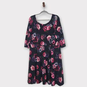 Torrid X Betsey Johnson Black and Pink Floral Fit and Flare Knit Dress Size 2X